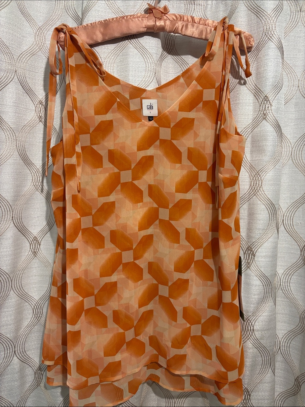 CAbi Orange Geo Tie-Shoulder Camisole